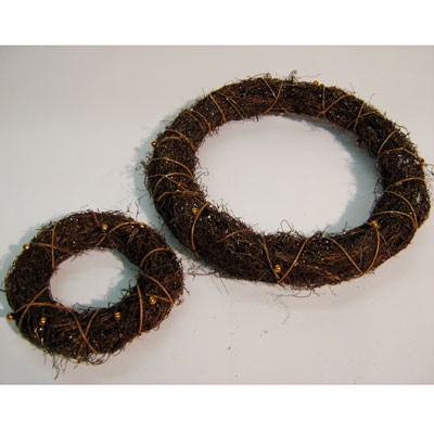 n.a. Rebenkranz Kranz Weinrebe M&uuml;hlenbeckia Ring dick mit Perlen + Glitter 15cm