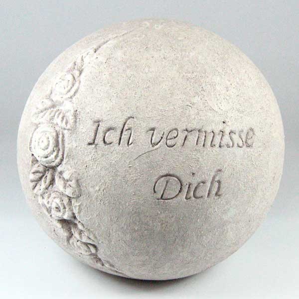 n.a. Gedenk Kugel Grabdekoration Grabschmuck creme Ich vermisse Dich 16cm