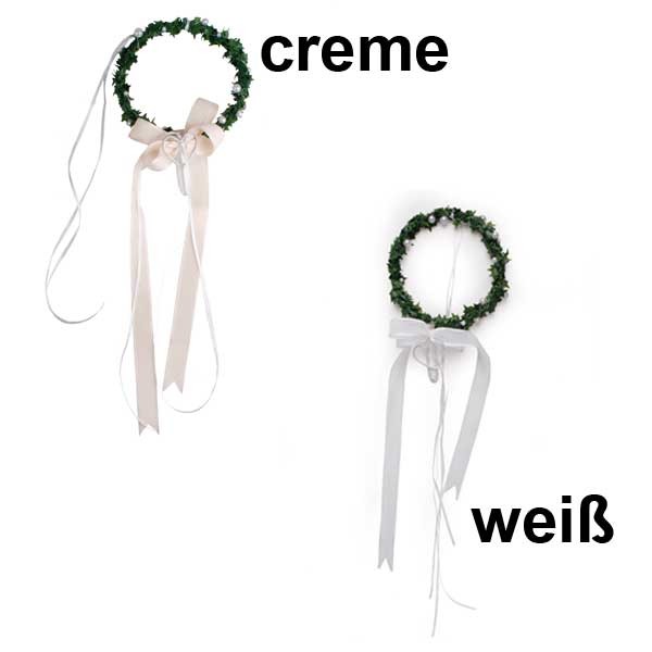n.a. Bankh&auml;nger Efeu Ring Perlen D 17 cm L 40 cm gr&uuml;n wei&szlig; oder creme Kirche Hochzeit